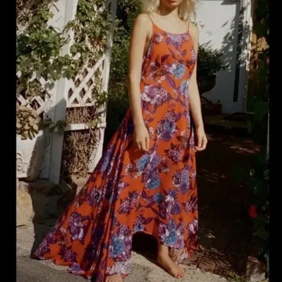 Free People Floral Maxi Dress Spaghetti Strap Backless Long Swing Dress Size 6 - Picture 3 of 12